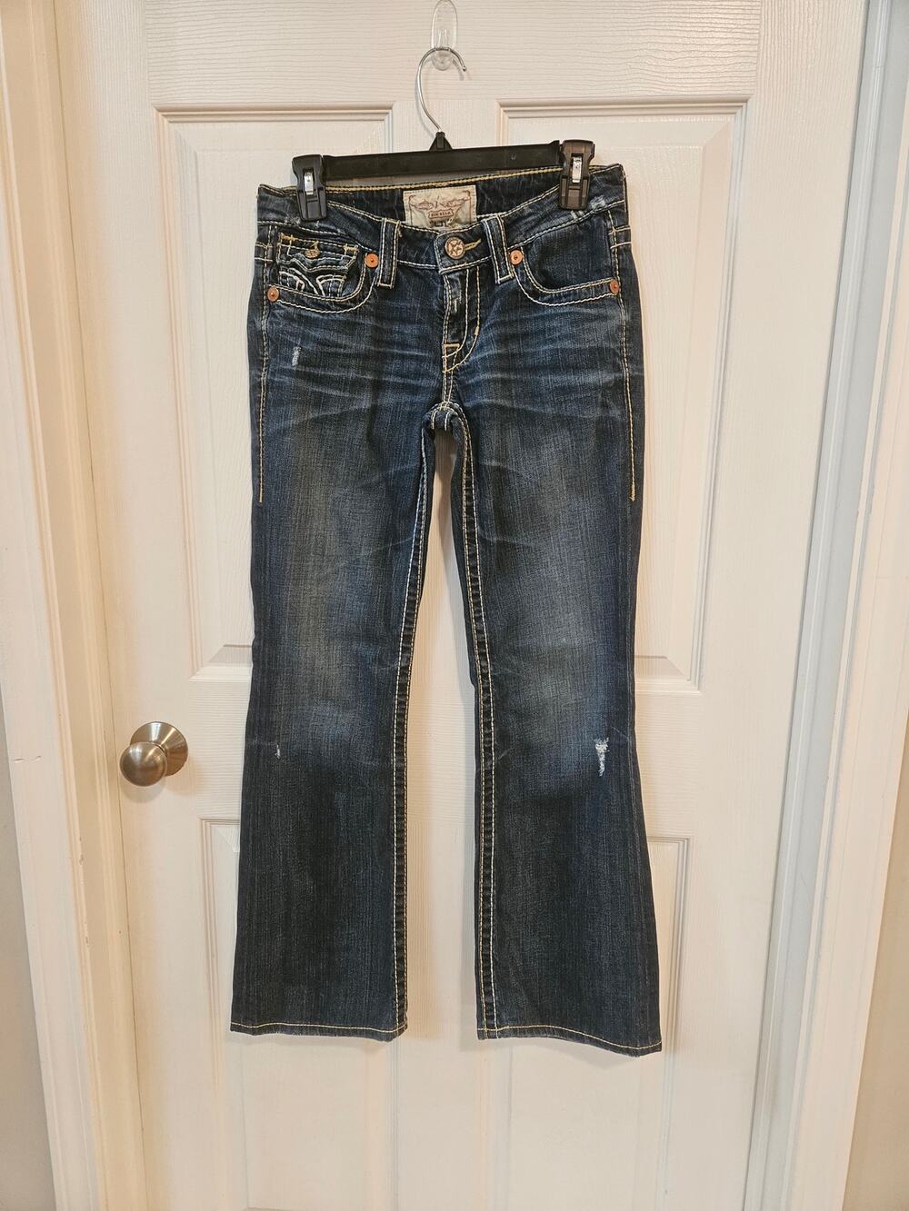 Big Star Liv Low Rise Bootcut Jeans Womens 27S Short Western Thick Stitch Blue